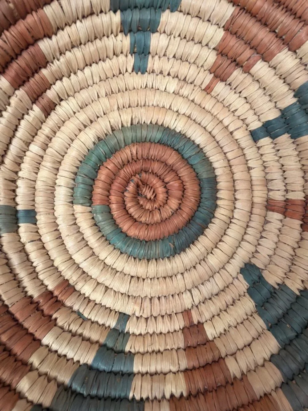 Vintage Southwestern Style Hand Woven Coiled Harvest Basket 14” Boho Cottagecore